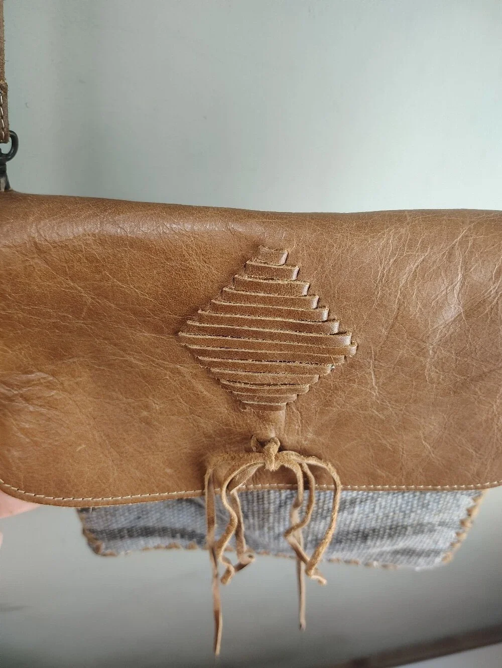 Myra Feelgood Factor Leather Woven Zebra Print Western Crossbody Bag